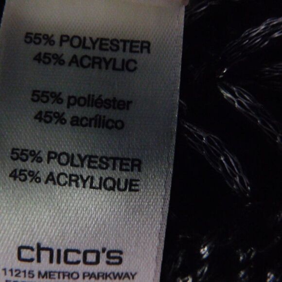 Chicos Size 2 Sweater Open Knit Black Gray Metallic Knit Elbow Sleeves Cover Up - Picture 5 of 7